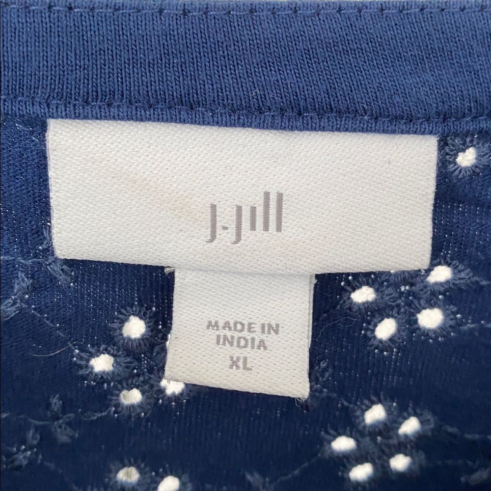 Rare J. Jill Deep Indigo Blue Eyelet Tunic XL Balloon 3/4 Sleeves Coastal Boho - Picture 8 of 10